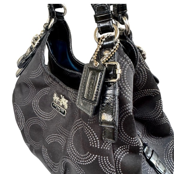 Coach CC Signature Madison Black Satin Shoulder Bag Tote Women’s - Picture 4 of 6